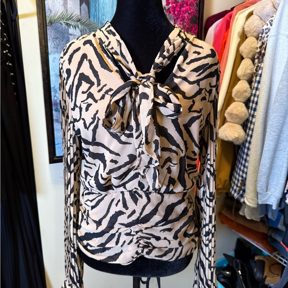 Fashion Nova Zebra Print Blouse with Bow